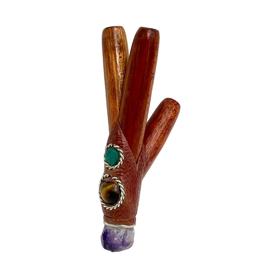 Handmade Shipibo Double Nostril Rosewood Kuripe with Crystal Point