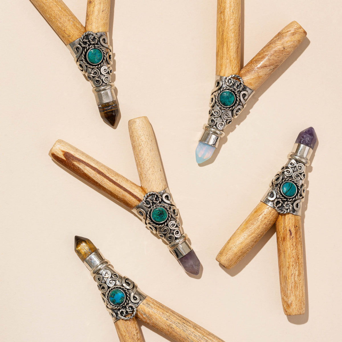 Handmade Shipibo Palo Santo Kuripe with Silver and Crystal