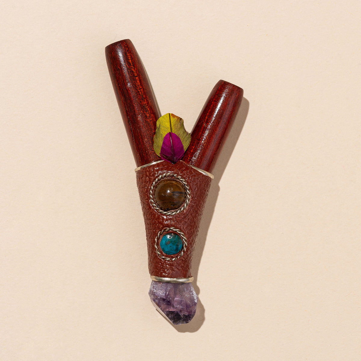 Handmade Shipibo Rosewood Kuripe with Leather, Crystal Tip