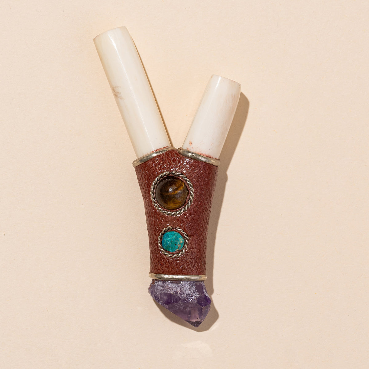 Handmade Shipibo Bone Kuripe with Crystal Point
