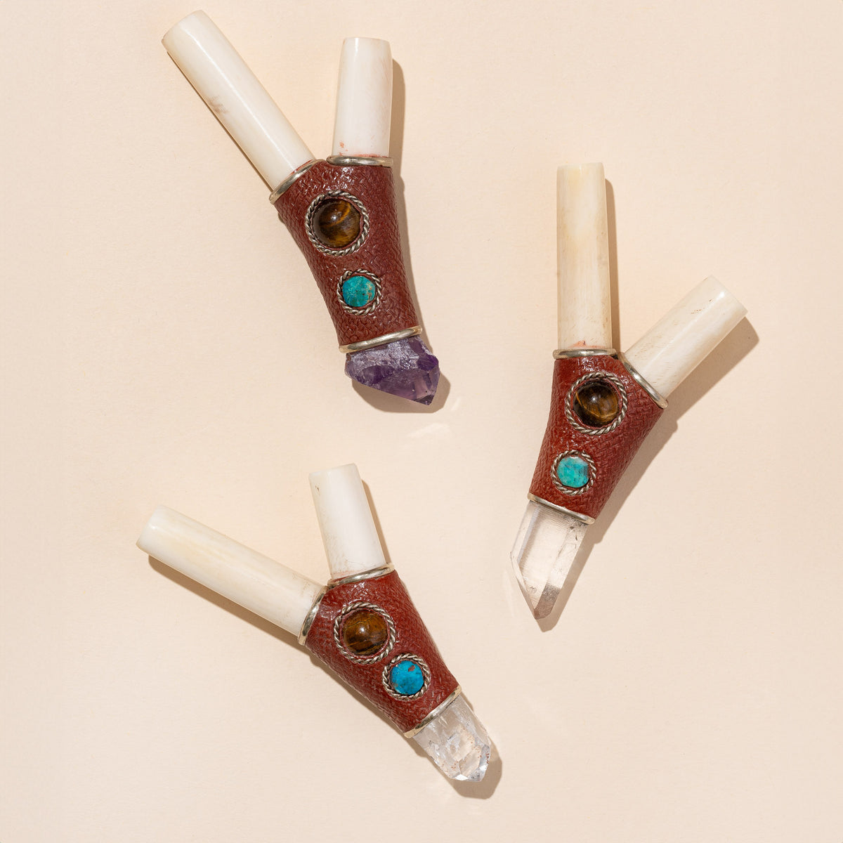 Handmade Shipibo Bone Kuripe with Crystal Point